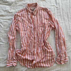 Orange and White Striped Button Up Linen Shirt